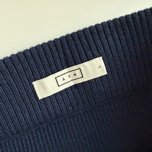 AYR Midi Pencil Skirt Navy Ribbed Sweater with Side Slits Pull On Stretch Large - Picture 6 of 10